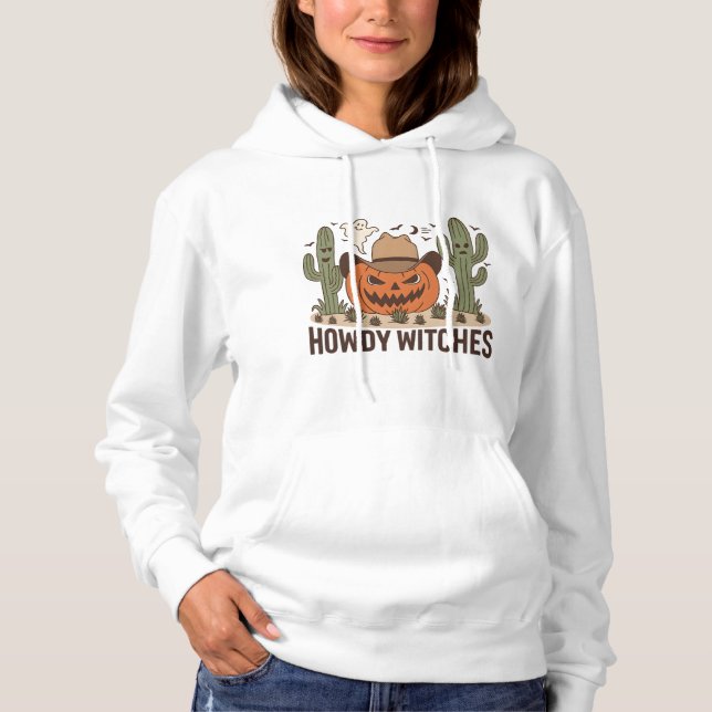 Pull À Capuche Howdy Witches Halloween Western Design (Devant)
