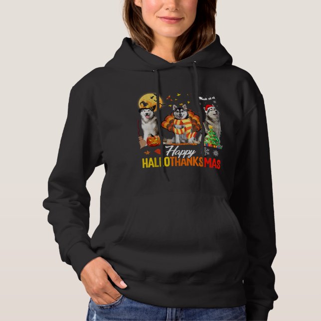 Pull À Capuche Husky Chien Hallothanksmas Halloween Thanksgiv (Devant)