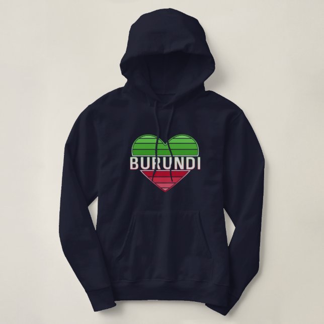 Pull À Capuche I Love Burundi, Coeur Burundais (Design devant)
