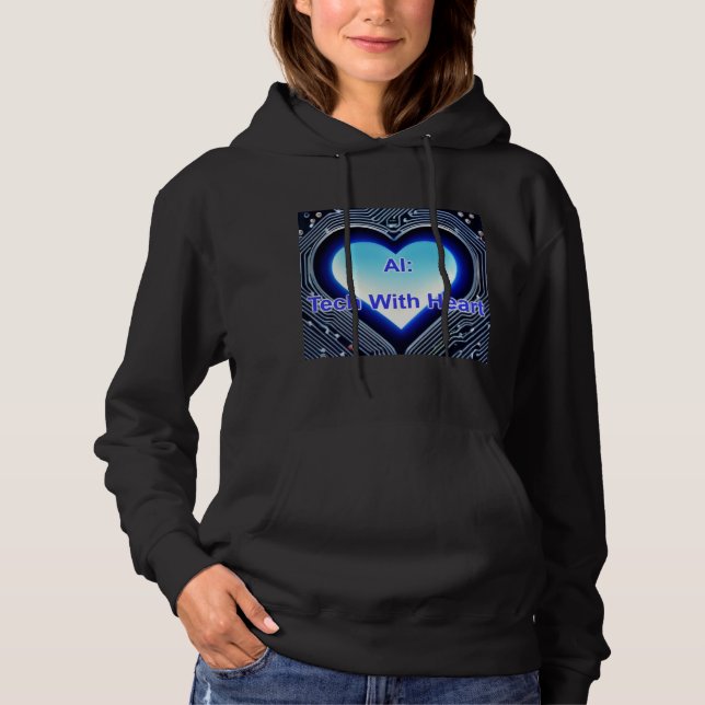 Pull À Capuche IA : Technologie avec cœur Femme Noir (Devant)