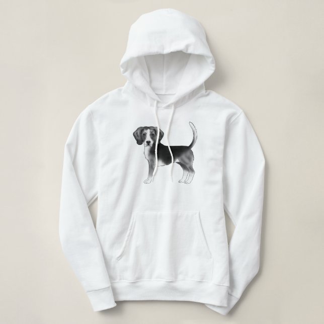 Pull À Capuche Illustration de chien Beagle mignon en noir et bla (Design devant)