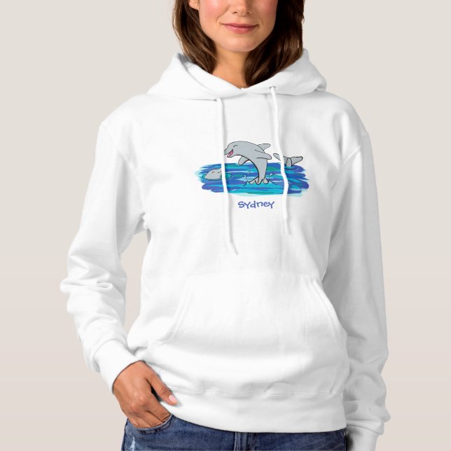 Pull À Capuche Illustration de dauphins heureux adorables (Devant)