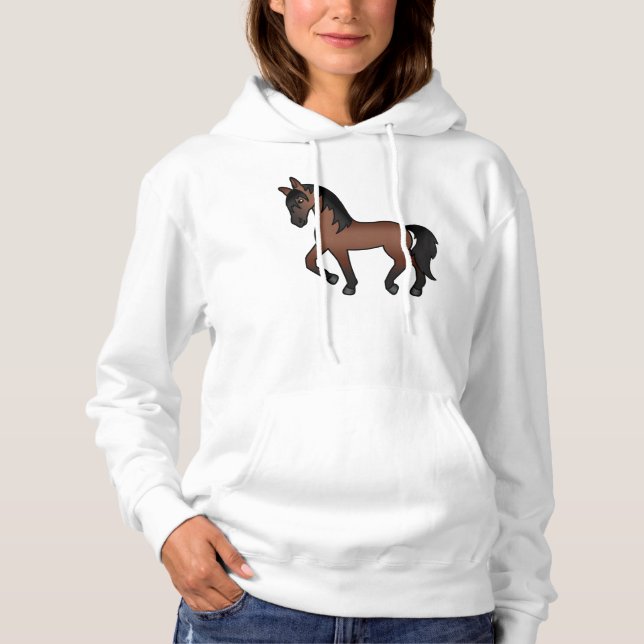 Pull À Capuche Illustration de dessin animé mignon de cheval bai  (Devant)