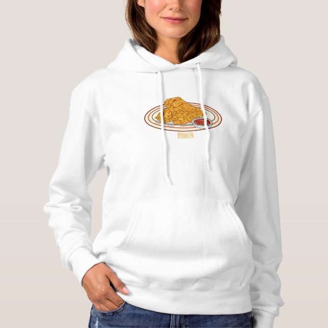 Pull À Capuche Illustration de dessin animé sur le poulet frit (Devant)