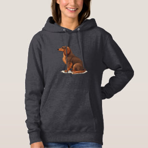 Pull À Capuche Illustration de dos de teckel vintage à longs poil