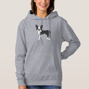 Pull À Capuche Illustration du chien Terrier de Boston noir et bl