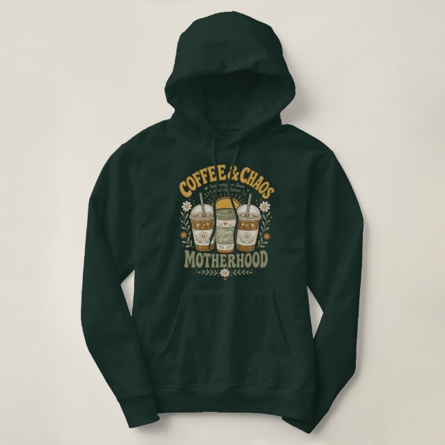 Pull À Capuche Illustration florale de maman drôle au café (Design devant)