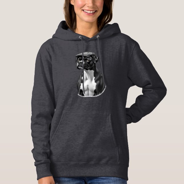 Pull À Capuche Illustration graphique monochrome de chien Boxer v (Devant)