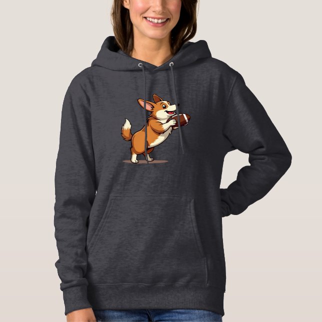 Pull À Capuche Illustration Rétro de Chien de Football Corgi Vint (Devant)