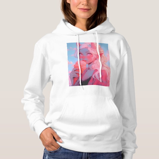 Pull À Capuche Imaginaire Soft Pink Crème de glace Anime Girl (Devant)