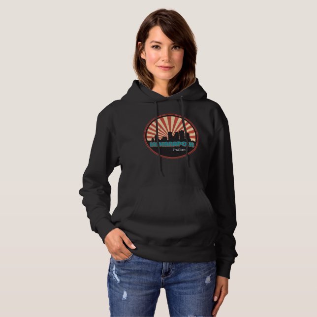 Pull À Capuche Indianapolis Indiana State Skyline Retro 80s (Devant entier)