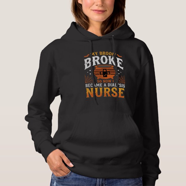 Pull À Capuche Infirmière en dialyse Halloween Balai Cassa Design (Devant)