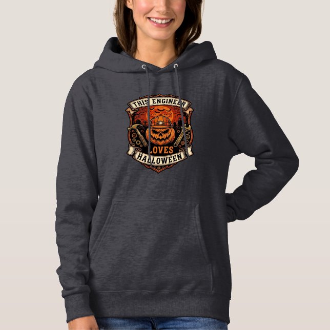 Pull À Capuche Ingénieur aime Halloween Citrouille Casque de chan (Devant)