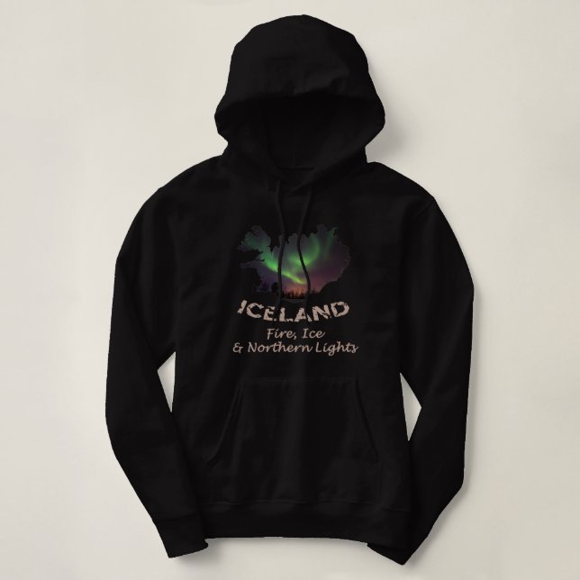 Pull À Capuche Islande - Glace d'incendie et aurora boréale (Design devant)