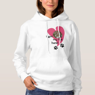 Pull À Capuche J'ai mon chat ici ! Photo personnalisée