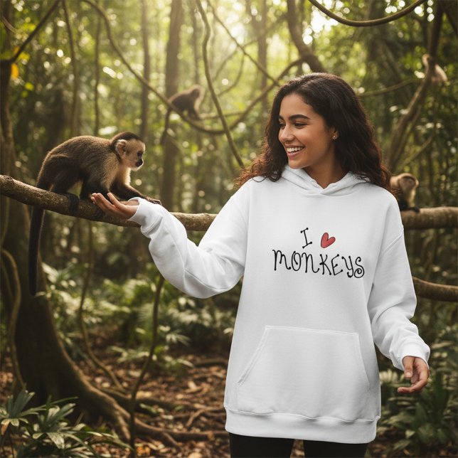 Pull À Capuche J'aime les singes, typographie manuscrite mignonne (Créateur téléchargé)
