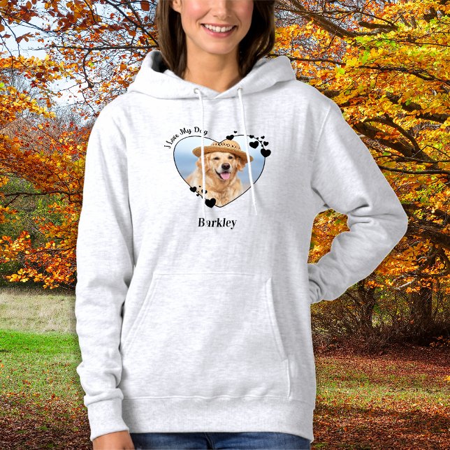 Pull À Capuche J'aime mon chien personnalisé Coeur mignon Pet Pho (Créateur téléchargé)