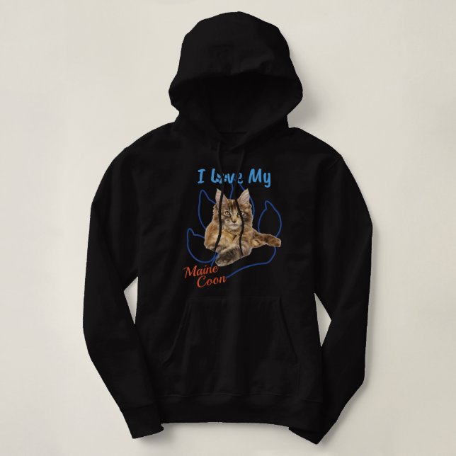 Pull À Capuche J'Aime Mon Maine Coon Meilleur Empreinte de patte  (Design devant)