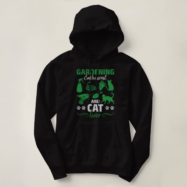 Pull À Capuche Jardin Enthousiaste Et Amoureux des chats Gardener (Design devant)