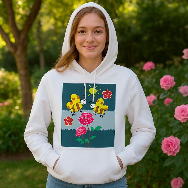 Pull À Capuche Jardin Floral Rose et abeilles (Créateur téléchargé)