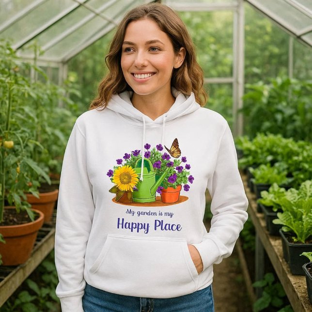 Pull À Capuche Jardin Heureux Fleurs Été Blanc (Happy garden sweatshirt for anyone who loves to grow plants )