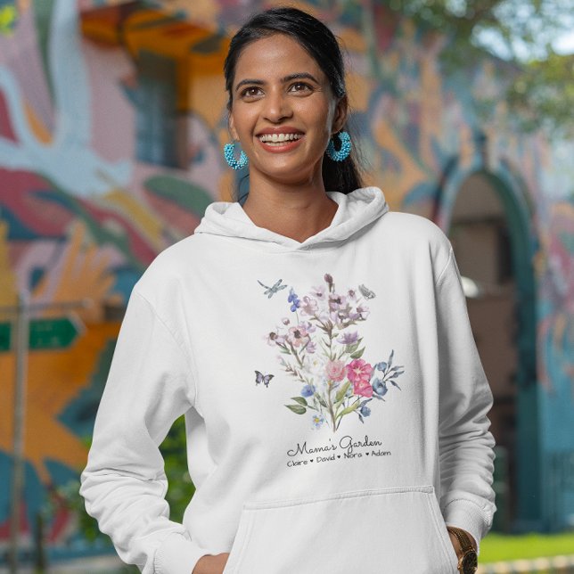 Pull À Capuche Jardin personnalisé de maman (Wrap her in love with this cozy hoodie featuring flowers and customized kids' names!)