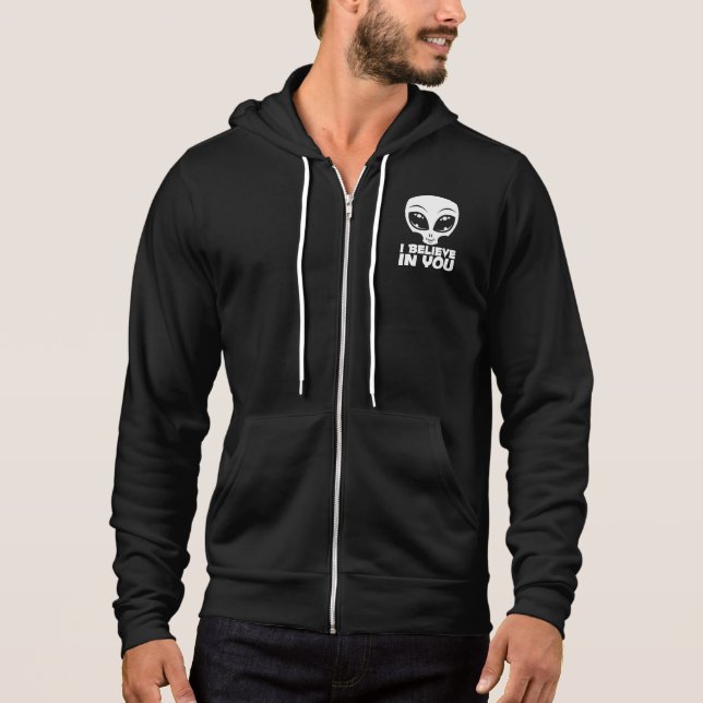 Pull À Capuche Je crois en toi, Alien en blanc (Devant)