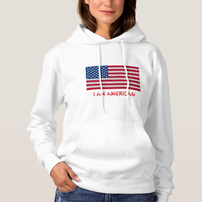 Pull À Capuche Je Suis Américain États-Unis Drapeau Rouge Bleu Bl (Devant)