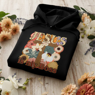 Pull À Capuche Jesus Is My Boss – Vintage Floral Cross Christian 
