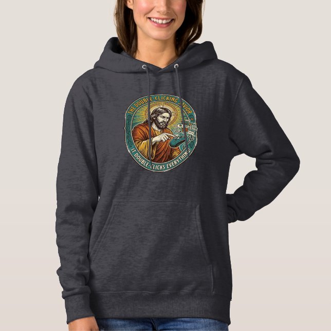 Pull À Capuche Jésus Souris Double Clic Cassée Bureau IT Tech  (Devant)