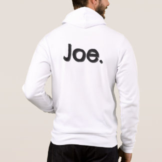 Pull À Capuche Joe. Nom Mot en lettres noires sur fond blanc