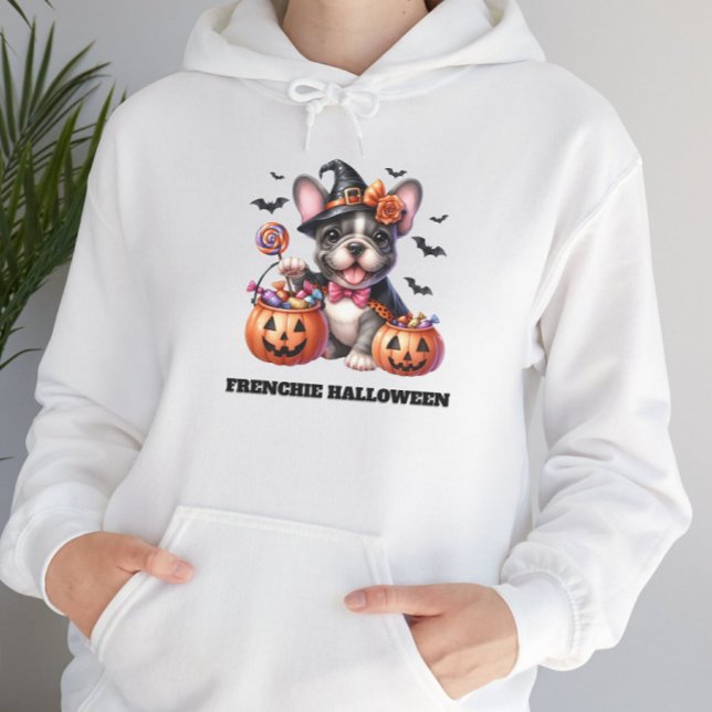 Pull À Capuche Joli bouledogue français Halloween Candy Sorcière (Créateur téléchargé)