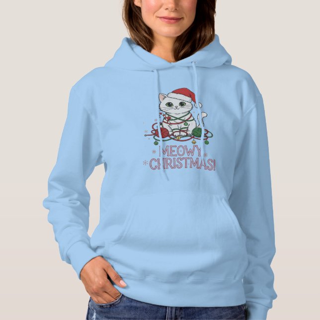 Pull À Capuche Joli Chat de Noël Meowy (Devant)