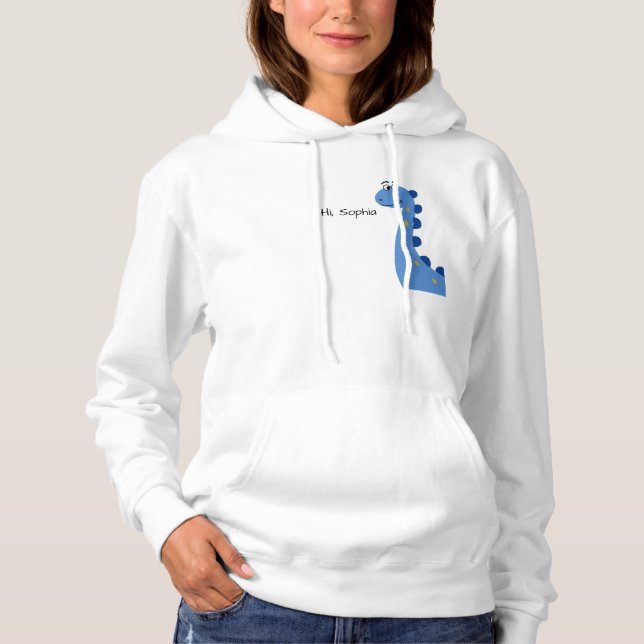 Pull À Capuche Joli Dinosaure Bleu - Nom personnalisé Sophia (Devant)