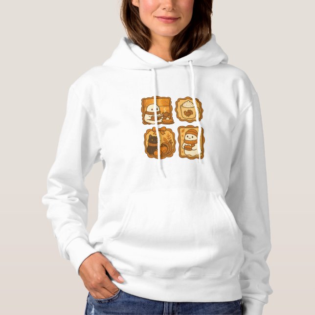 Pull À Capuche Joli Fantôme et Chat en Saison Automnale | Automne (Devant)