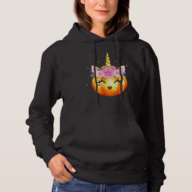 Pull À Capuche Joli Licorne Citrouille Halloween Thanksgiving Fil (Devant)