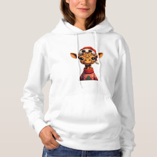 Pull À Capuche Jolie Girafe Caricature Avec Noël Chapeau Noël Noë