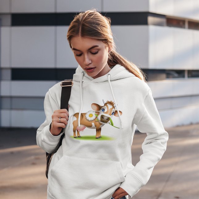 Pull À Capuche Jolie vache laitière de dessin animé avec fleur et (Créateur téléchargé)