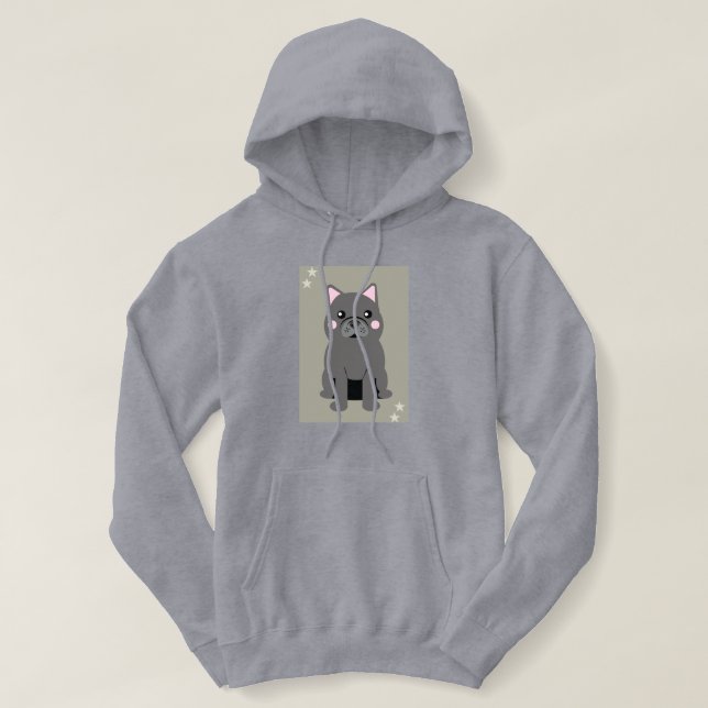 Pull À Capuche Jolis Joues Gris Bouledogue Français (Design devant)