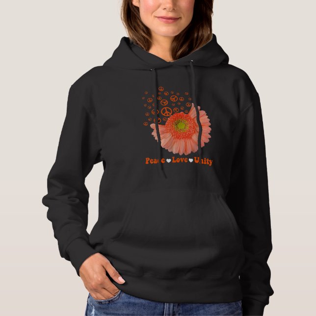 Pull À Capuche Jour de l'Unité Orange Daisy Paix Amour Unité anti (Devant)
