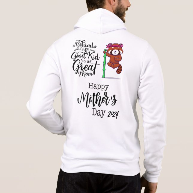 Pull À Capuche Journée de la mère de panda rouge 2024. (Dos)