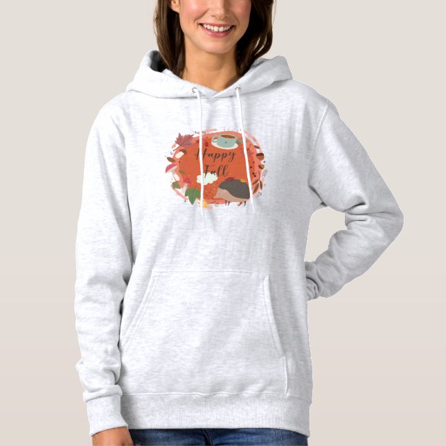 Pull À Capuche Joyeuse Chute Douillet Hérisson Saison Automne (Devant)