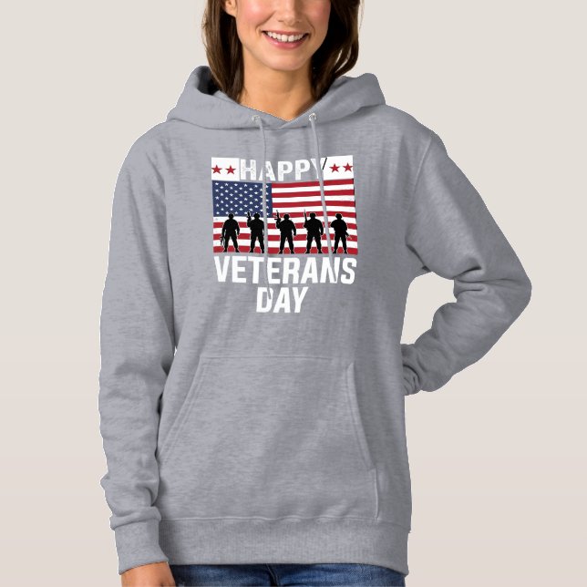 Pull À Capuche Joyeuse fête des vétérans Drapeau Silhouette Vecto (Devant)