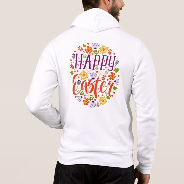 Pull À Capuche Joyeuses Pâques avec Fleurs de Printemps-23143 (Dos)