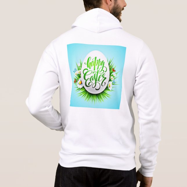 Pull À Capuche Joyeuses Pâques avec fleurs printanières-23180 (Dos)