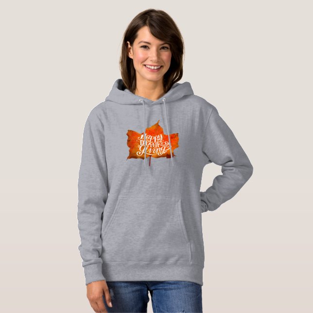 PULL À CAPUCHE JOYEUX ACTION DE GRÂCE FEUILLES D'AUTOMNE FEUILLE  (Devant entier)