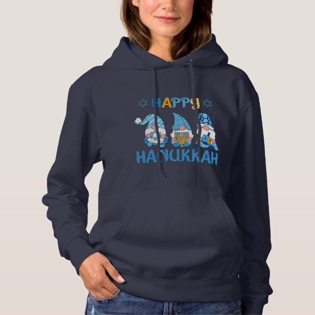 Pull À Capuche Joyeux Hanoukka Gnomes Dreidel Menorah (Devant)