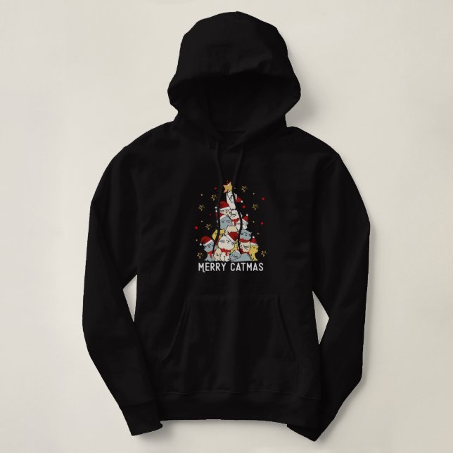 Pull À Capuche Joyeux Noël Arbre d'hiver Chats Père Noël Chat (Design devant)