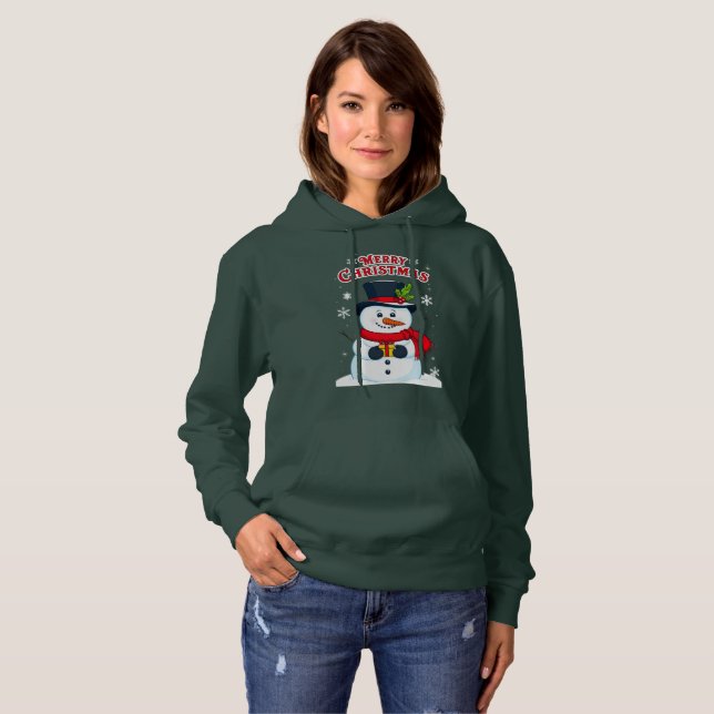 Pull À Capuche Joyeux Noël avec un Bonhomme de Neige Magique (Devant entier)