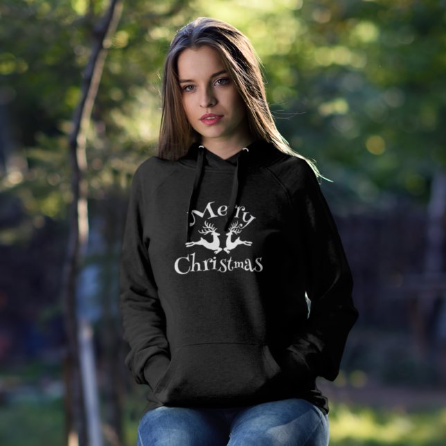 Pull À Capuche Joyeux Noël Renne Blanc (Créateur téléchargé)